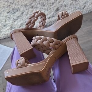 Braided Tan Block Heel Sandals